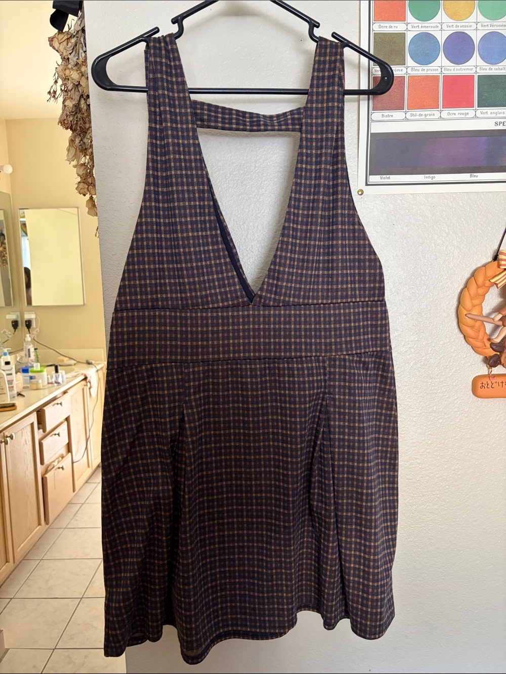 American Eagle Outfitters Brown and Black Plaid Mini Pinafore Dress - Picture 2 of 3